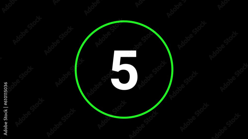 Poster stylish 10 seconds green and white countdown timer on black bg. circle shaped smooth animated indica