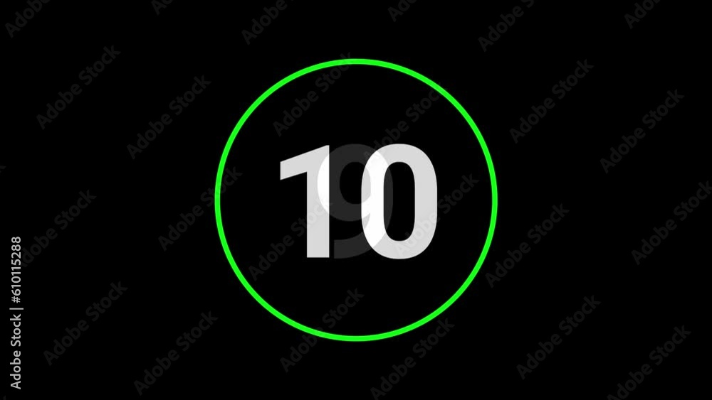 Poster stylish 15 seconds green and white countdown timer on black bg. circle shaped smooth animated indica