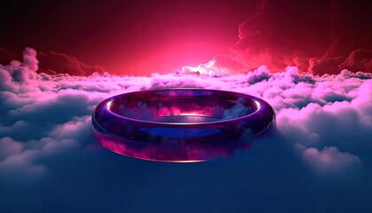 Neon-colored magical ring among the clouds. Generative AI