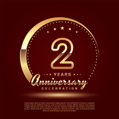 2 year anniversary celebration logo design with a number and golden ring concept, logo vector template