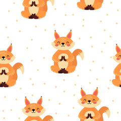 Seamless pattern with a cute squirrel. Children's vector pattern with a red squirrel. Print for fabric, children's clothes, stationery.