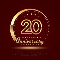 20 year anniversary celebration logo design with a number and golden ring concept, logo vector template
