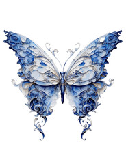 Blue abstract butterfly isolated on transparent background. Generative AI
