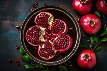 stock photo of pomegranate on the kitchen flat lay Food Photography AI Generated