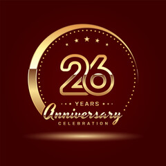 26 year anniversary celebration logo design with a number and golden ring concept, logo vector template