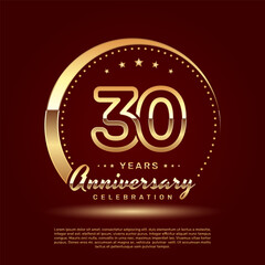 Fototapeta na wymiar 30 year anniversary celebration logo design with a number and golden ring concept, logo vector template