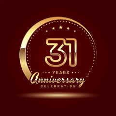 31 year anniversary celebration logo design with a number and golden ring concept, logo vector template