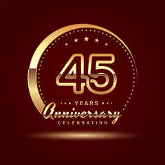 Fototapeta premium 45 year anniversary celebration logo design with a number and golden ring concept, logo vector template