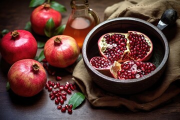 stock photo of pomegranate on the kitchen flat lay Food Photography AI Generated