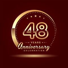Fototapeta na wymiar 48 year anniversary celebration logo design with a number and golden ring concept, logo vector template