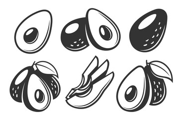 Set of vintage avocado icons isolated on white background. Vector illustration