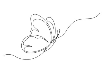 Continuous one line butterfly. Vintage butterfly isolated on a white background. Wildlife concept. Vector illustration