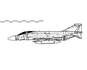 McDonnell Douglas Phantom II FGR Mk2. F-4M. Vector drawing of multirole combat aircraft. Side view. Image for illustration and infographics.