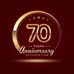Fototapeta na wymiar 70 year anniversary celebration logo design with a number and golden ring concept, logo vector template