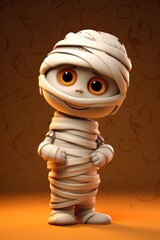 Cute Cartoon Mummy Monster Character for Halloween. Generative AI