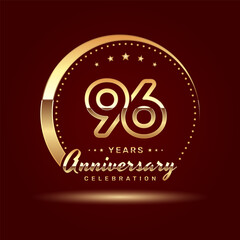 96 year anniversary celebration logo design with a number and golden ring concept, logo vector template