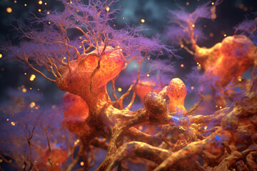 Obraz na płótnie Canvas Synaptic Connections: Exploring Microscopic Brain Neurons, ai generated