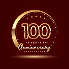 Fototapeta na wymiar 100 year anniversary celebration logo design with a number and golden ring concept, logo vector template