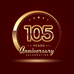 105 year anniversary celebration logo design with a number and golden ring concept, logo vector template