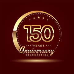 150 year anniversary celebration logo design with a number and golden ring concept, logo vector template