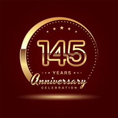 Fototapeta na wymiar 145 year anniversary celebration logo design with a number and golden ring concept, logo vector template