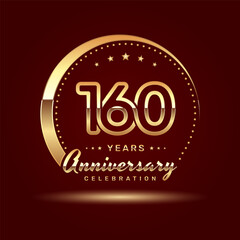 Fototapeta na wymiar 160 year anniversary celebration logo design with a number and golden ring concept, logo vector template