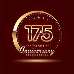 175 year anniversary celebration logo design with a number and golden ring concept, logo vector template