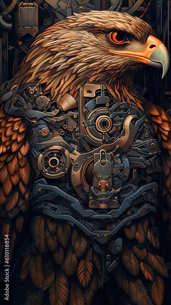 Poster a picture of an eagle with a clock on it's back. generative ai.