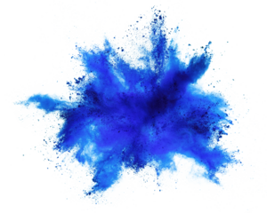 bright blue holi paint color powder festival explosion burst isolated  white background. industrial print concept background