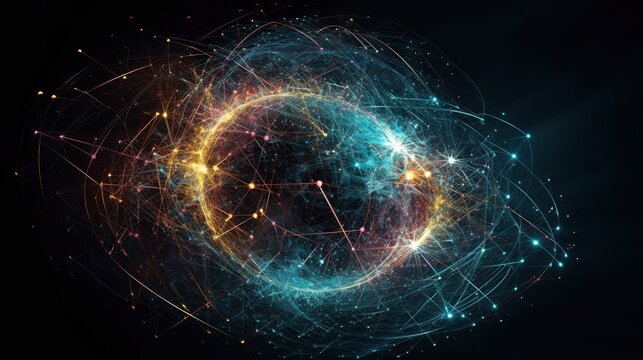 Particles collision in Hadron Collider. Astrophysics concept. Ai generative.