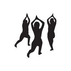 Three friends in yoga position silhouette vector art
