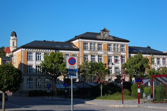 Aue-Bad Schlema, Germany - June 4, 2023: View of Albrecht Durer Elementary School in Aue, a small town in Germany in the Ore Mountains, Saxony.