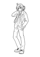 Illustration for coloring book of boy in cartoon style (full body)