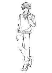 Illustration for coloring book of boy in cartoon style (full body)