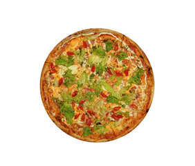 Tasty pizza isolated on white background. Top view.
