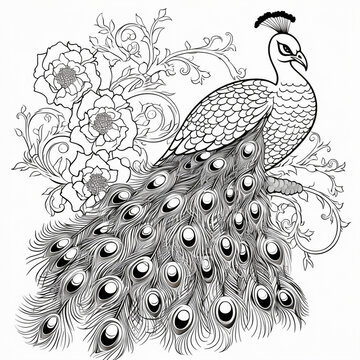 Peacocks Coloring Pages With Flowers