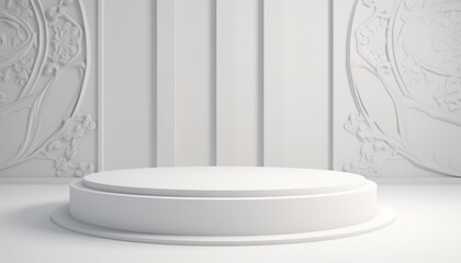 Naklejka na ściany i meble A 3D white podium decorated. Productive AI.