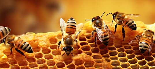 bee bees gather and feed honey on honeycombs