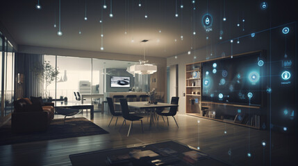 The concept of the Internet of Things with an image of a smart home, featuring various connected devices and appliances AI	
