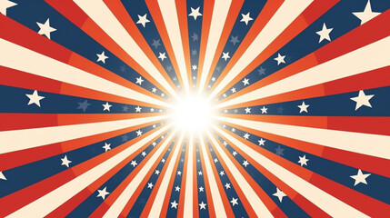Radial Vintage Patriotic American Themed Background - Fourth of July, Veterans Day, Memorial Day, Flag Day, and President's Day Sales - USA Red, White and Blue - Generative AI