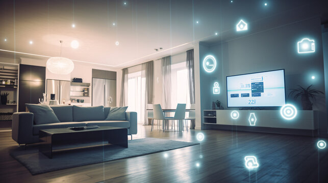The concept of the Internet of Things with an image of a smart home, featuring various connected devices and appliances AI	

