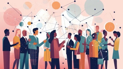 Speed networking: Illustrations showcase structured networking events where individuals have short, timed interactions to make connections and exchange information. Generative AI