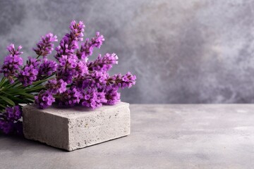 An empty background with a small purple flower in one corner. Ai generated.