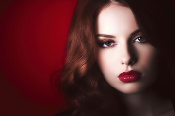 Fototapeta premium Portrait of a young woman with intense look and captivating character. Ai generated.