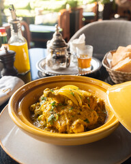 Delicious Moroccan chicken tagine with olives and preserved lemons