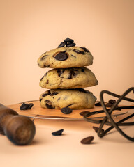 dark chocolate chip cookies on a colorful background