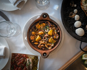 Popular Spanish seafood dishes and tapas, in a fancy restaurant