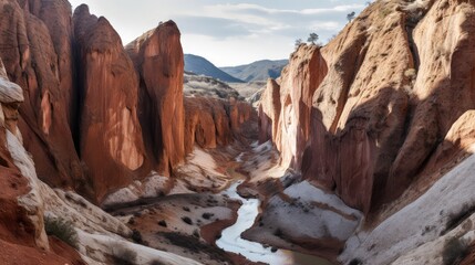 Obraz premium blue river among red rocks, Generative AI 