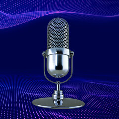 Microphone on abstract virtual reality background. Podcast, live, streaming, creator content.