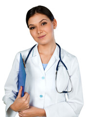 Female Doctor Standing with File Folder - Isolated